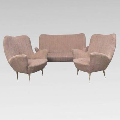  Salon Canapé Deux Places Et Deux Fauteuils, Italie époque 1950