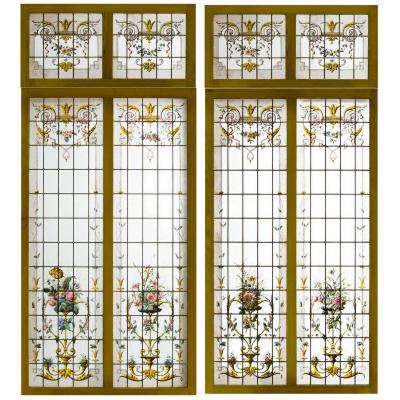 Pair Of Double Stained Glass And Their Impostes Circa 1880