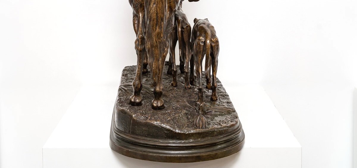 Sculpture - Arabian Horseman With Two Greyhounds , Alfred Dubucand (1828-1894) - Bronze XIXth Century-photo-3