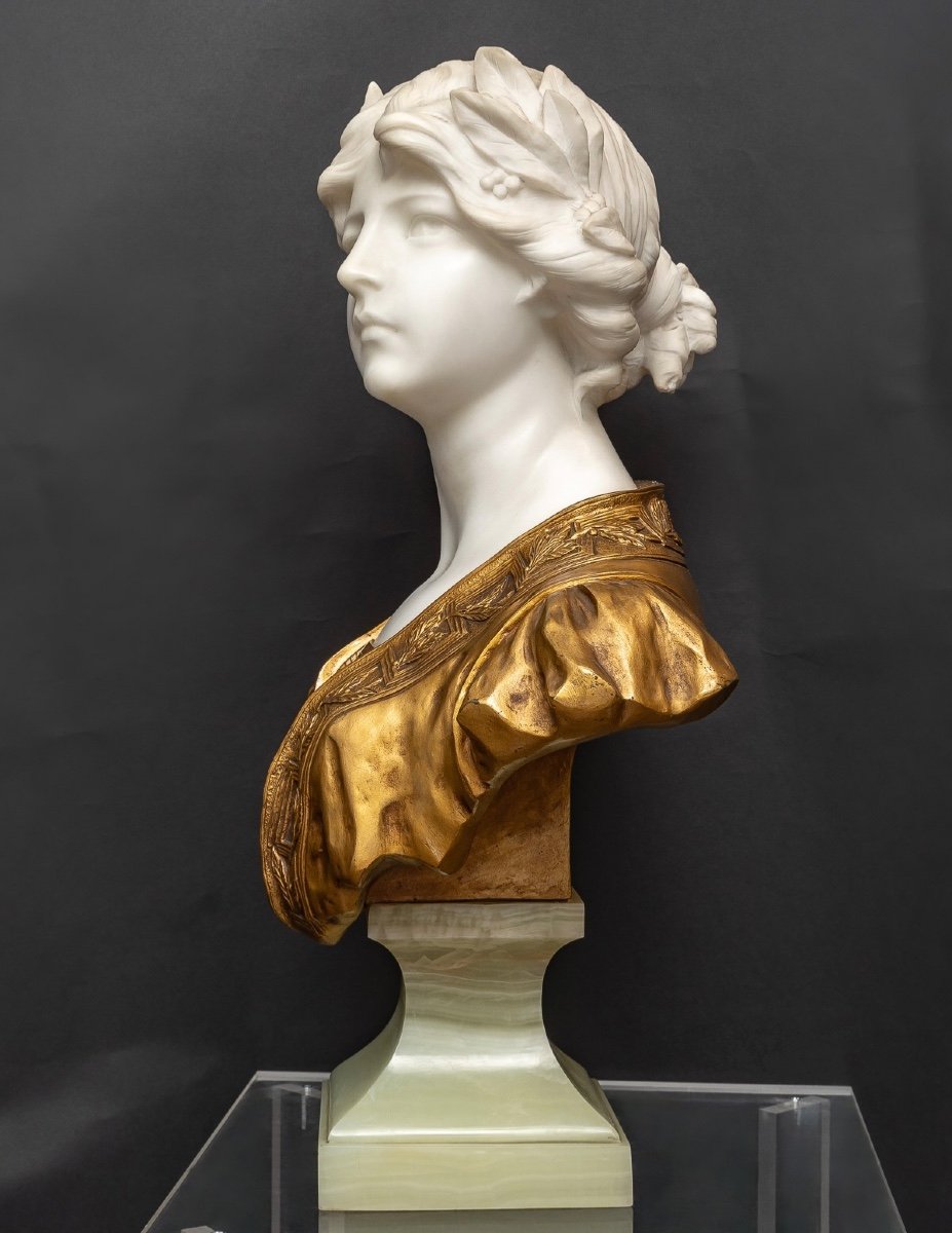 Sculpture - Bust "young Woman With Laurel Crown" , Gustave Van Vaerenbergh (1873-1927)-photo-3