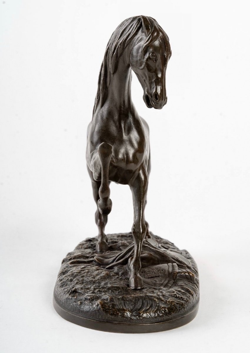 Sculpture - Cheval De Course Par Pierre Lenordez (1815 - 1892) - Bronze -photo-3