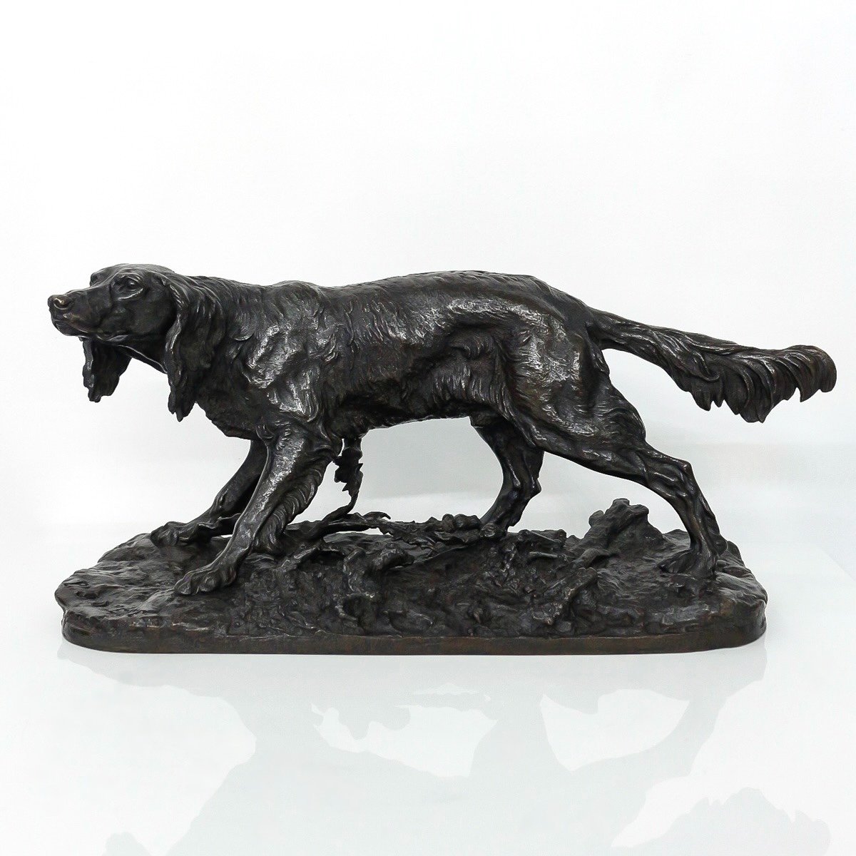 Sculpture - Chien De Chasse Setter , Pierre-Jules Mêne (1810-1879) - Bronze 