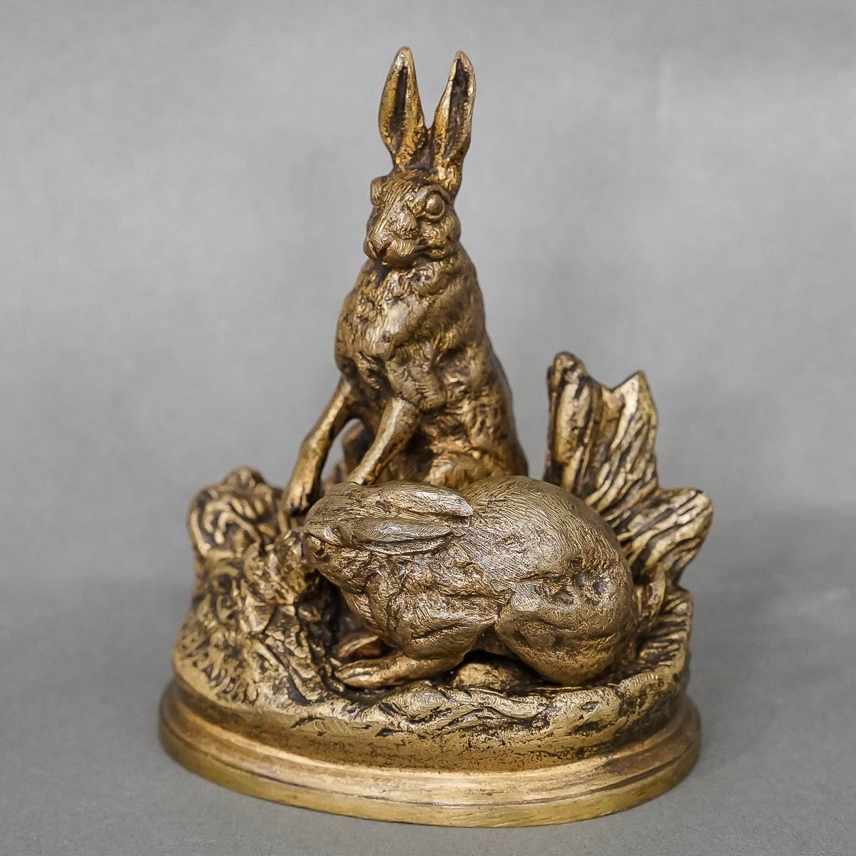 Sculpture - Couple Of Hares , Alfred Dubucand (1828-1894) - Bronze-photo-2