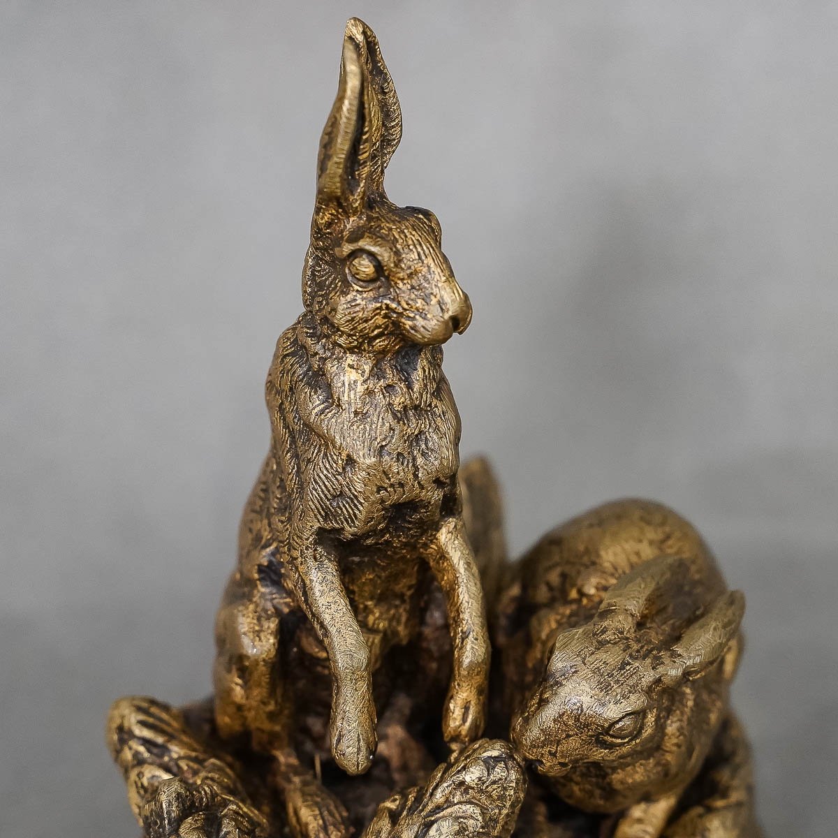 Sculpture - Couple Of Hares , Alfred Dubucand (1828-1894) - Bronze-photo-1