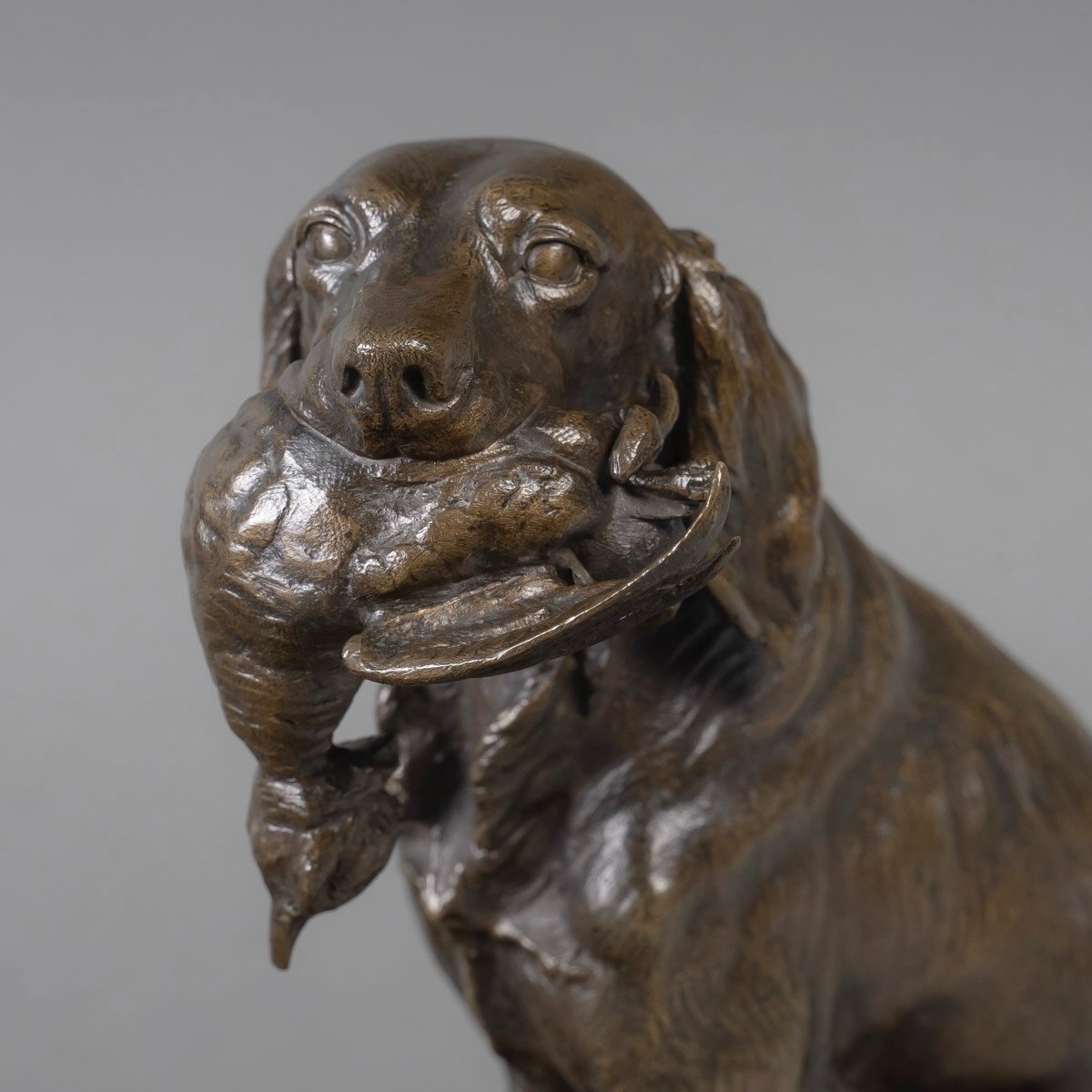 Sculpture - Chien Au Canard , Ferdinand Pautrot (1832 - 1874) - Bronze-photo-2