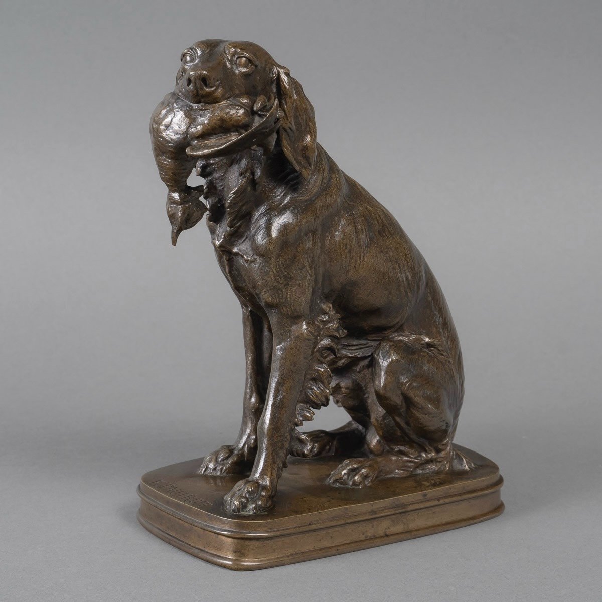 Sculpture - Chien Au Canard , Ferdinand Pautrot (1832 - 1874) - Bronze