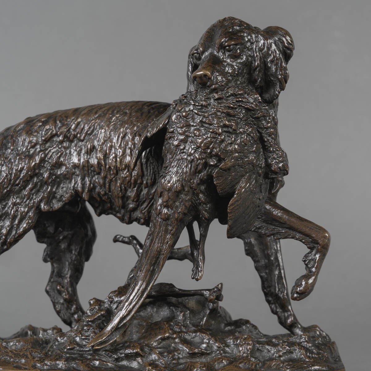 Sculpture - Chien Au Faisan , Christophe Fratin (1801-1864) - Bronze -photo-2