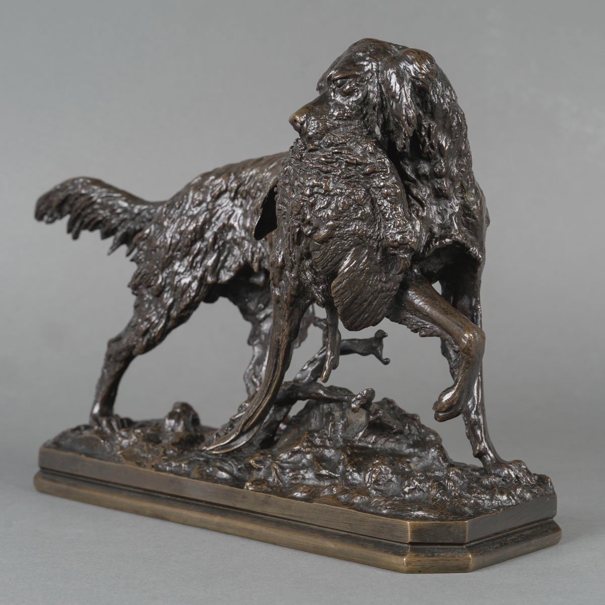 Sculpture - Chien Au Faisan , Christophe Fratin (1801-1864) - Bronze -photo-3