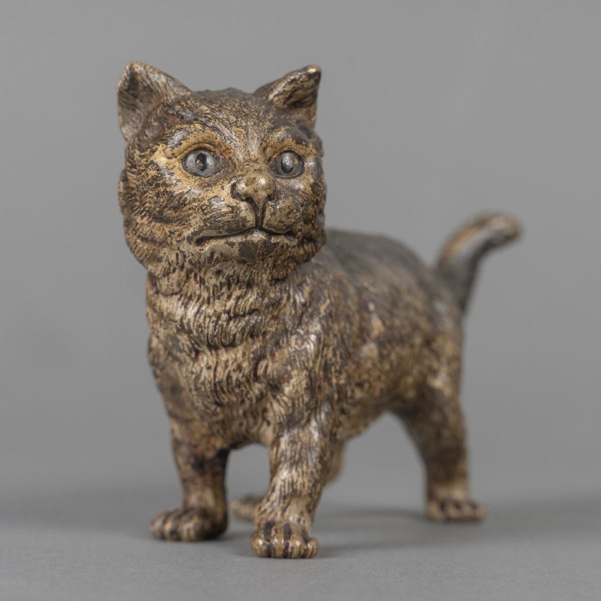 Sculpture - Le Chat , Franz Xavier Bergmann (1861-1936)  Geschützt - Bronze de Vienne -photo-2