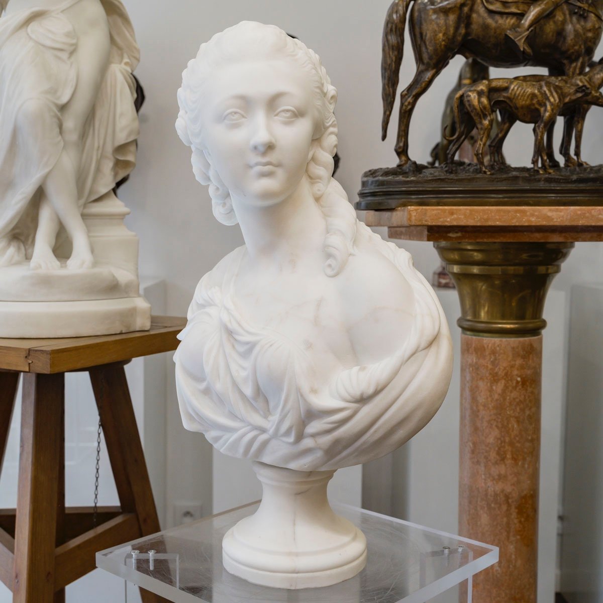 Sculpture - Buste " Madame du Barry ", Jean-Antoine Houdon (1741-1828) - Marbre-photo-2