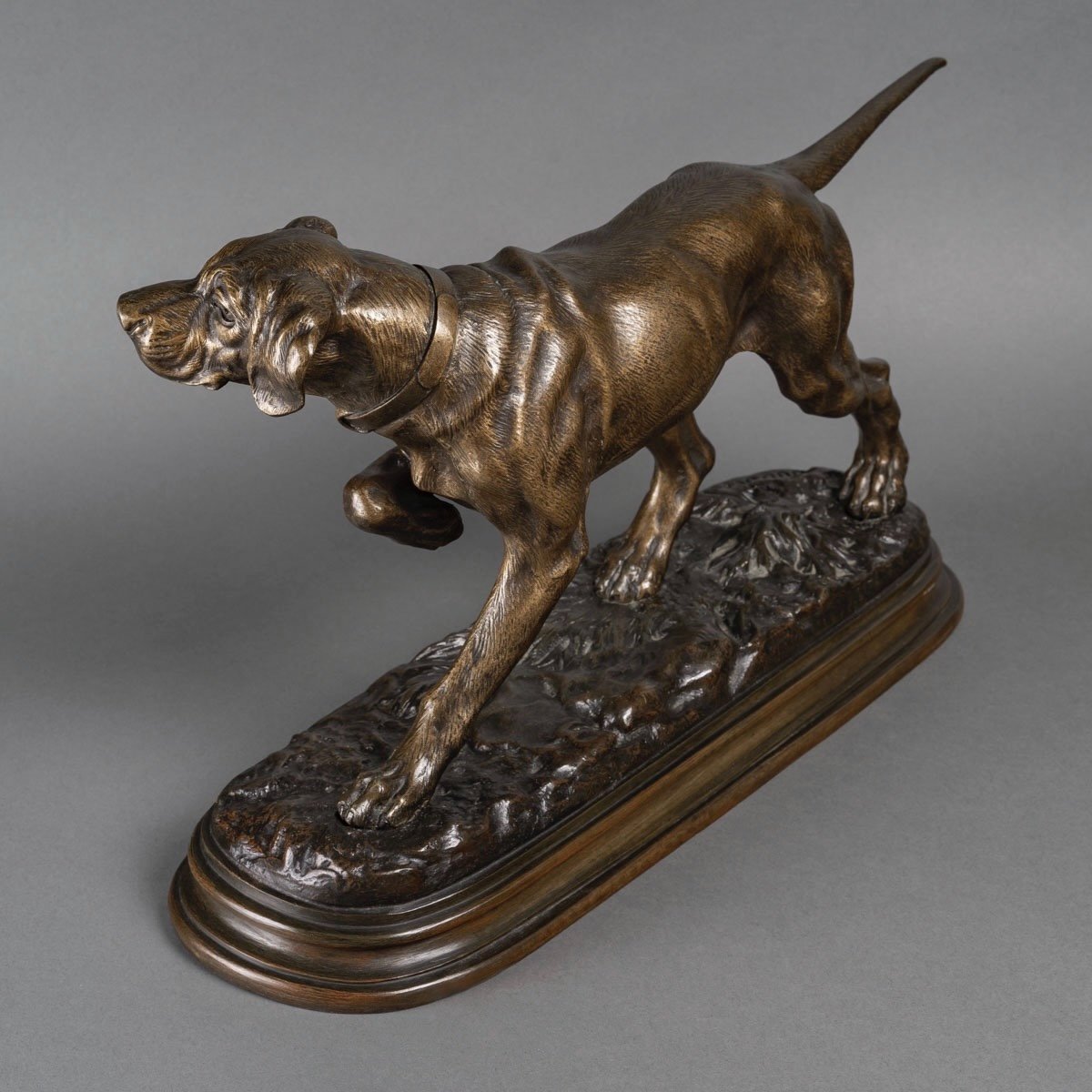 Sculpture - Chien De Chasse à l'Arrêt  , Alfred Dubucand (1828 - 1894) - Bronze-photo-4