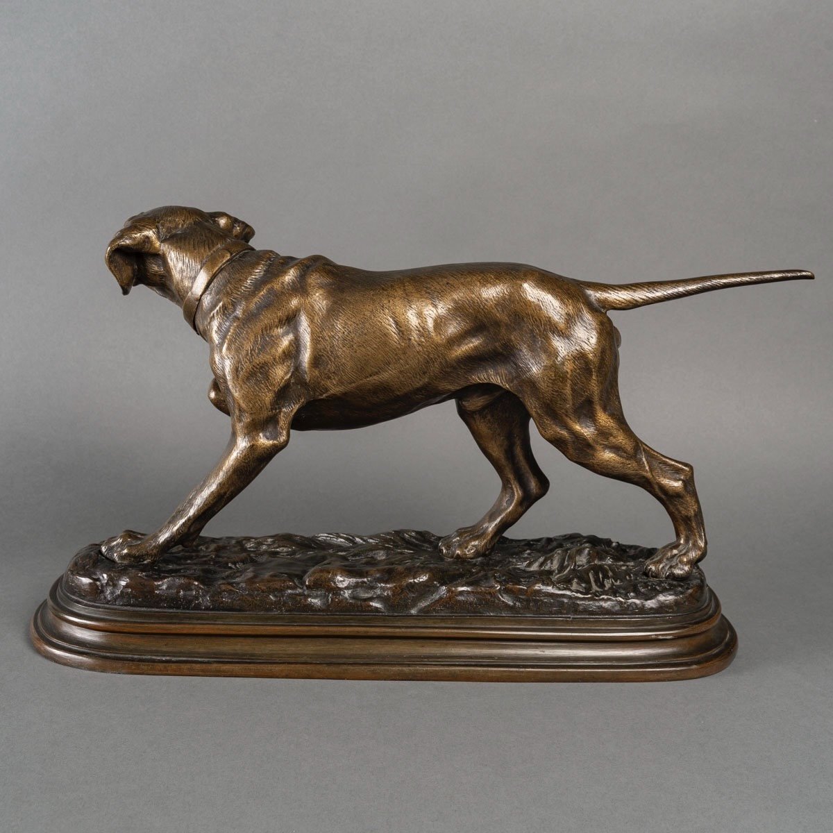 Sculpture - Chien De Chasse à l'Arrêt  , Alfred Dubucand (1828 - 1894) - Bronze-photo-2