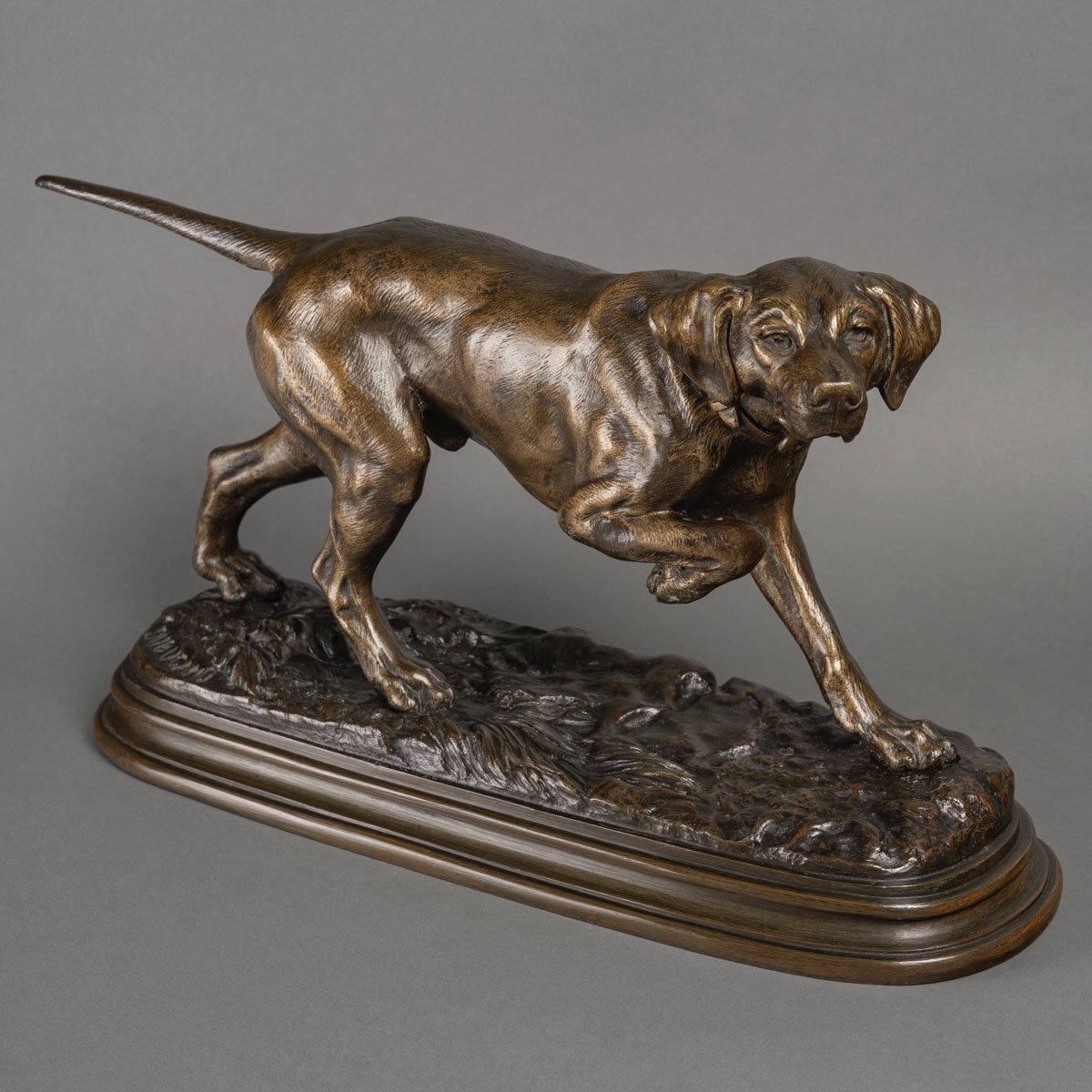 Sculpture - Chien De Chasse à l'Arrêt  , Alfred Dubucand (1828 - 1894) - Bronze