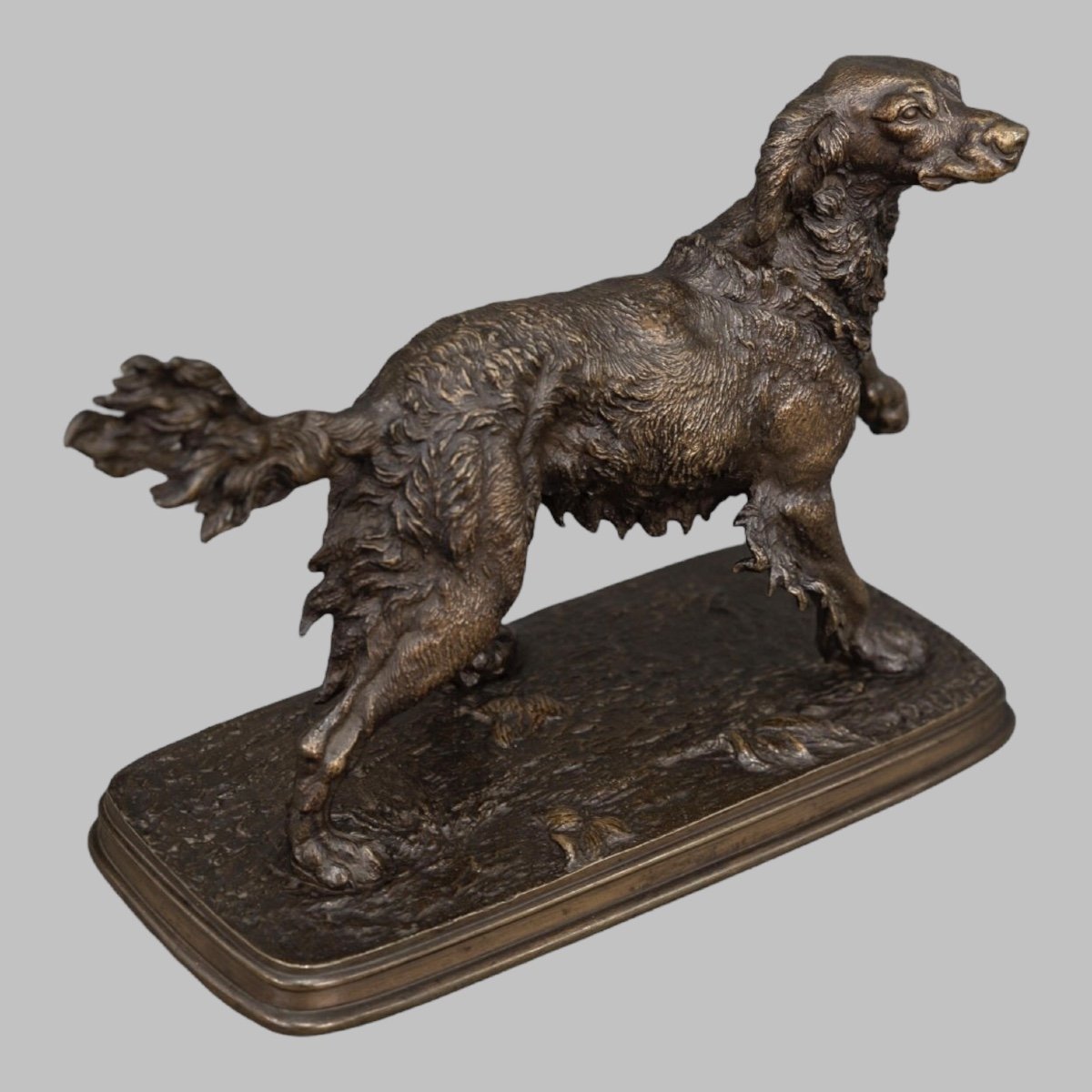 Sculpture  - Chien Épagneul À L' Affût , Ferdinand Pautrot (1832 - 1874) - Bronze-photo-4