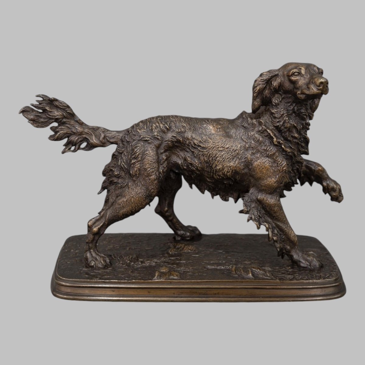 Sculpture  - Chien Épagneul À L' Affût , Ferdinand Pautrot (1832 - 1874) - Bronze