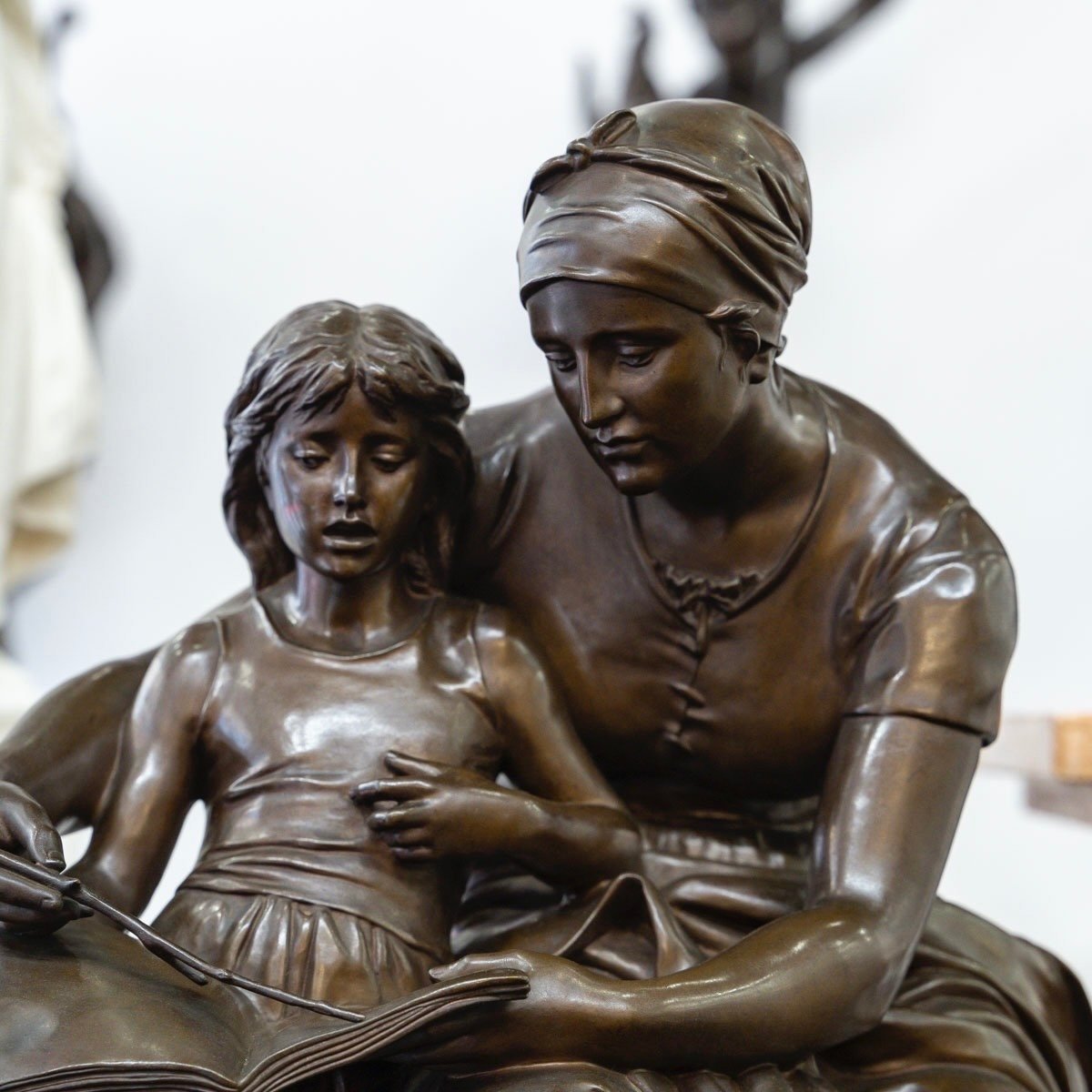 Sculpture - "L' Éducation Maternelle" , Eugène Delaplanche (1836-1891) - Bronze-photo-2