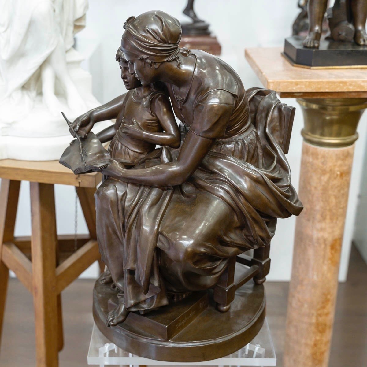 Sculpture - "L' Éducation Maternelle" , Eugène Delaplanche (1836-1891) - Bronze-photo-3