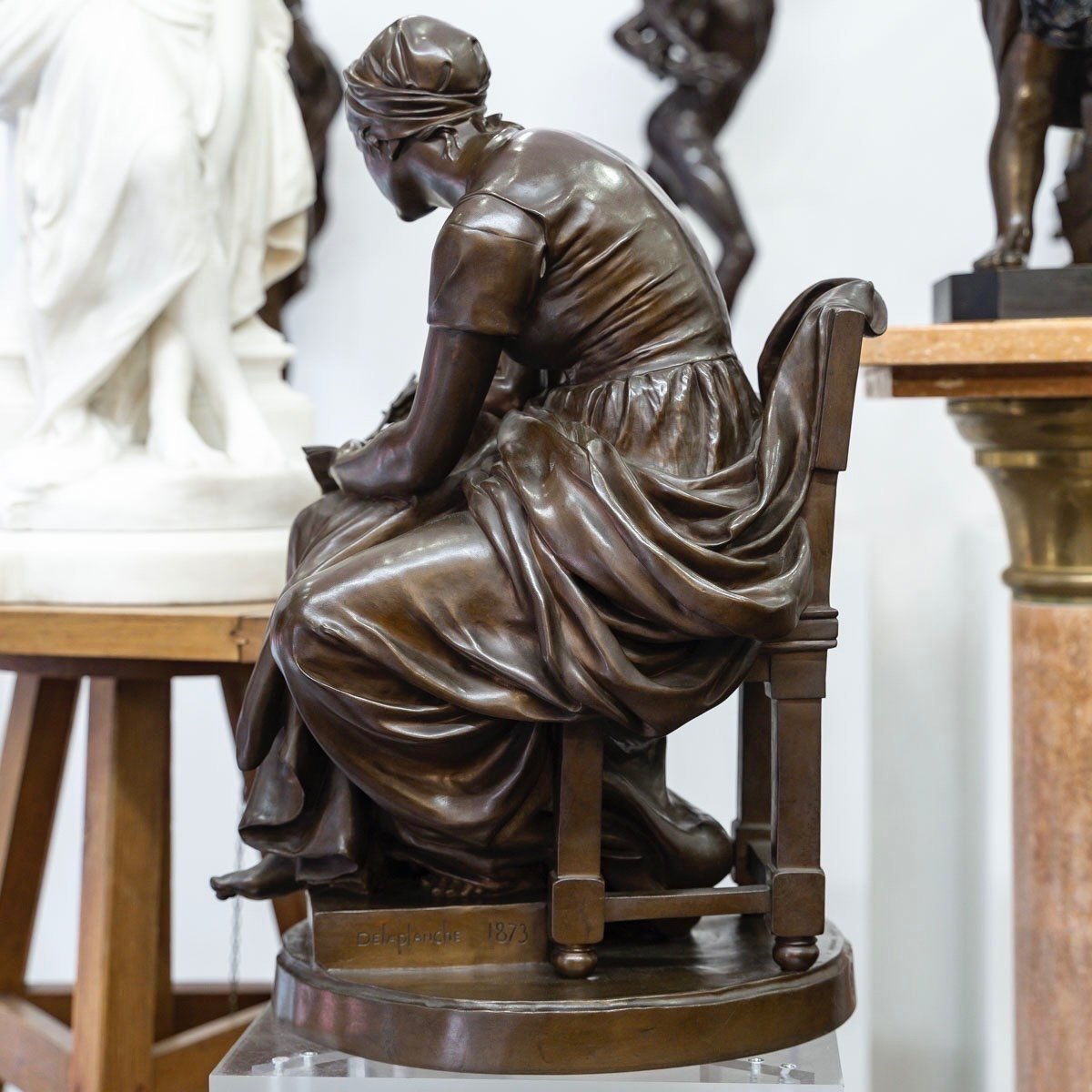 Sculpture - "L' Éducation Maternelle" , Eugène Delaplanche (1836-1891) - Bronze-photo-3