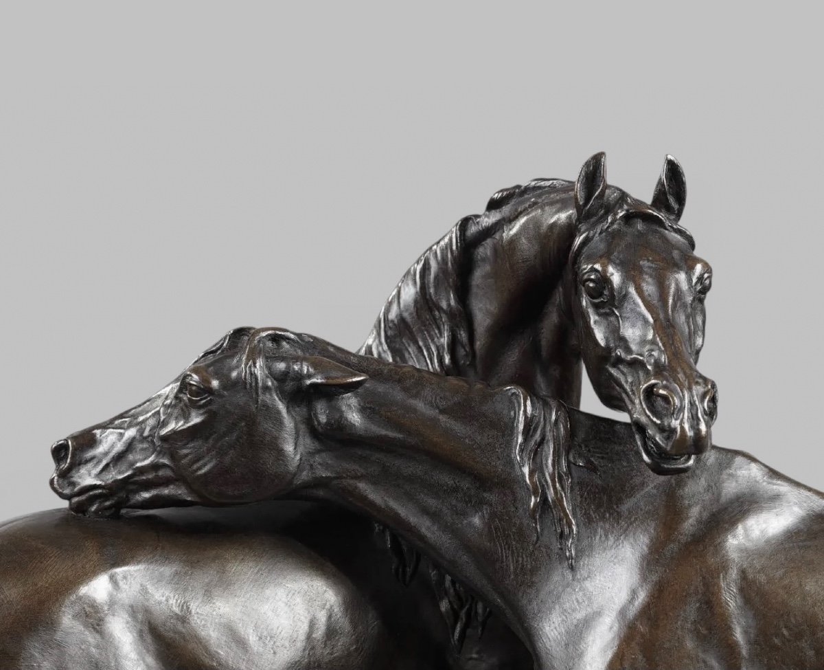 Sculpture - Groupe De Chevaux Arabes "Accolade" , Pierre-Jules Mêne (1810-1879) ​​​​​​​- Bronze-photo-3