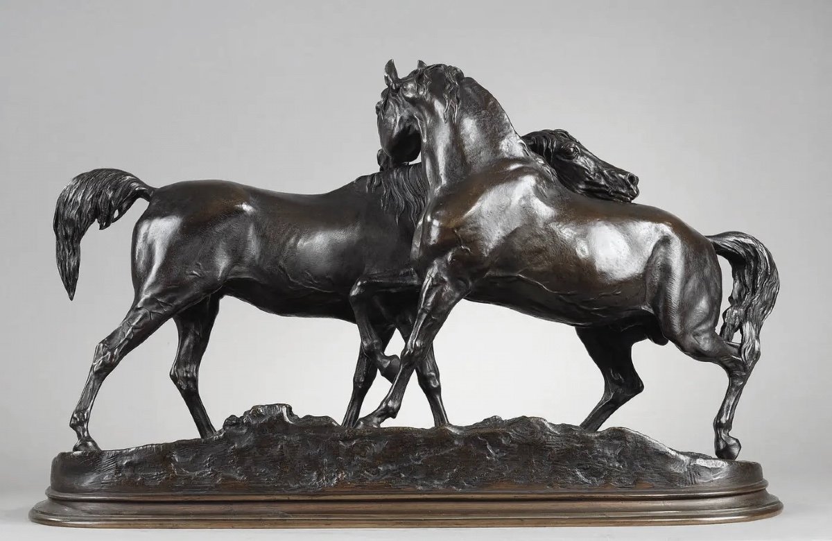 Sculpture - Groupe De Chevaux Arabes "Accolade" , Pierre-Jules Mêne (1810-1879) ​​​​​​​- Bronze-photo-4