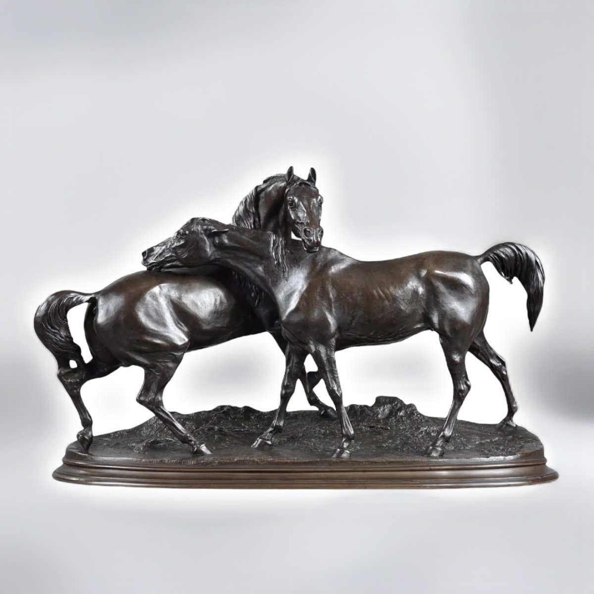 Sculpture - Groupe De Chevaux Arabes "Accolade" , Pierre-Jules Mêne (1810-1879) ​​​​​​​- Bronze-photo-2