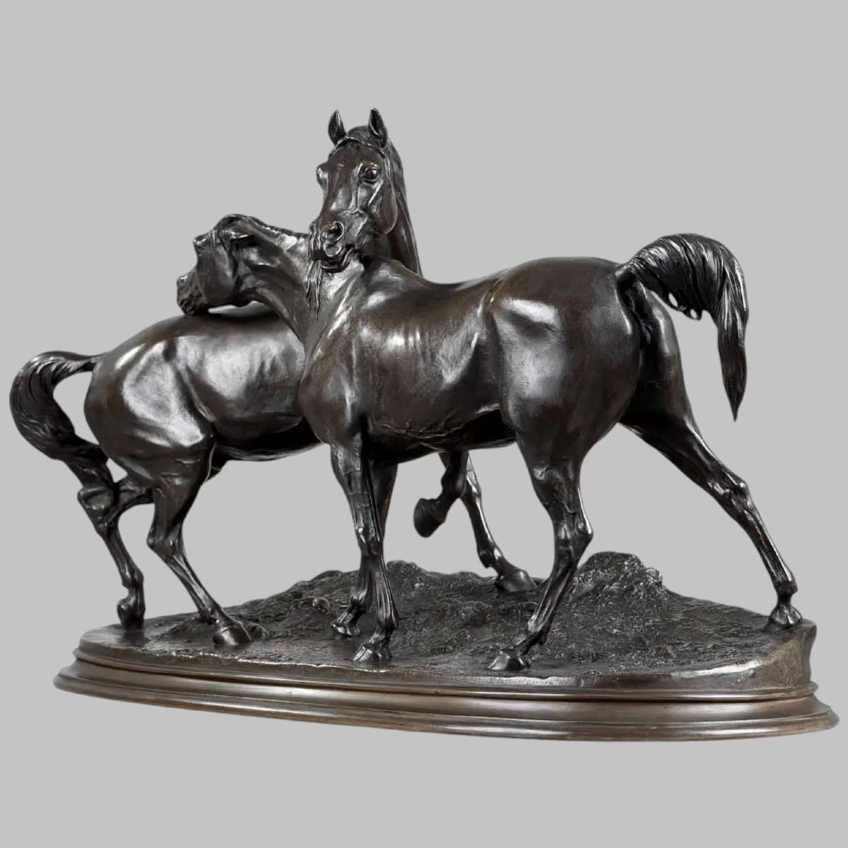 Sculpture - Groupe De Chevaux Arabes "Accolade" , Pierre-Jules Mêne (1810-1879) ​​​​​​​- Bronze-photo-1