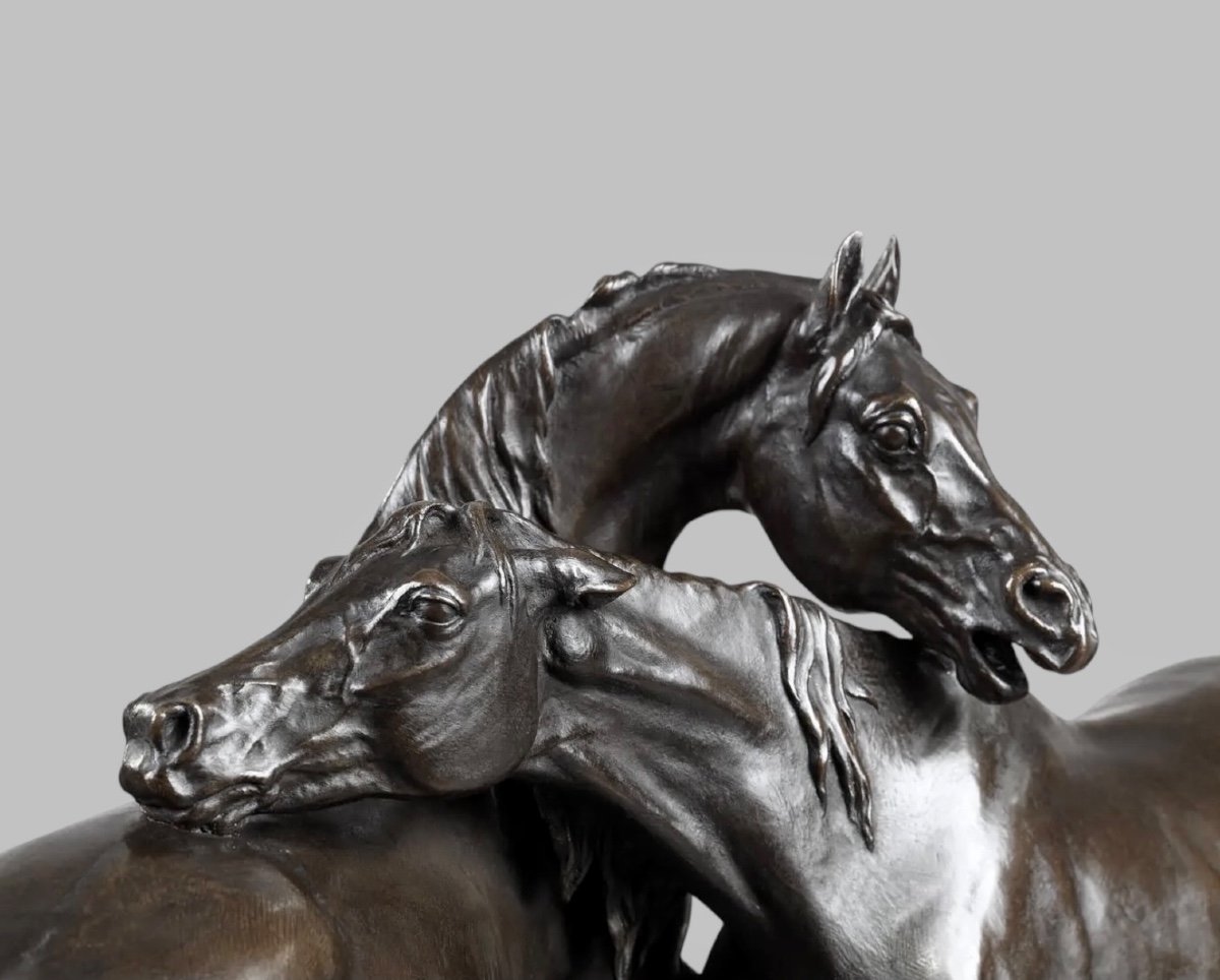 Sculpture - Groupe De Chevaux Arabes "Accolade" , Pierre-Jules Mêne (1810-1879) ​​​​​​​- Bronze-photo-2