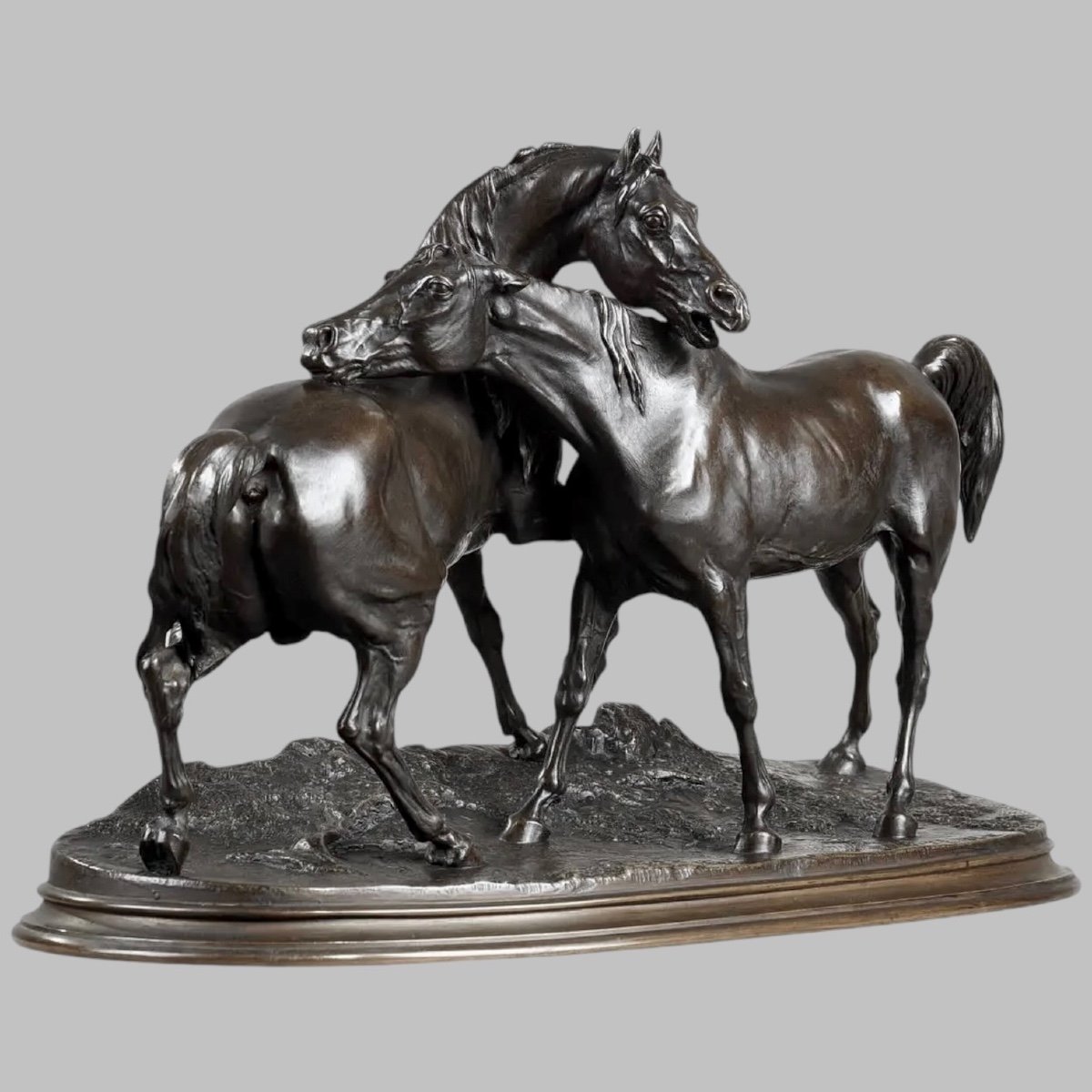 Sculpture - Groupe De Chevaux Arabes "Accolade" , Pierre-Jules Mêne (1810-1879) ​​​​​​​- Bronze-photo-3