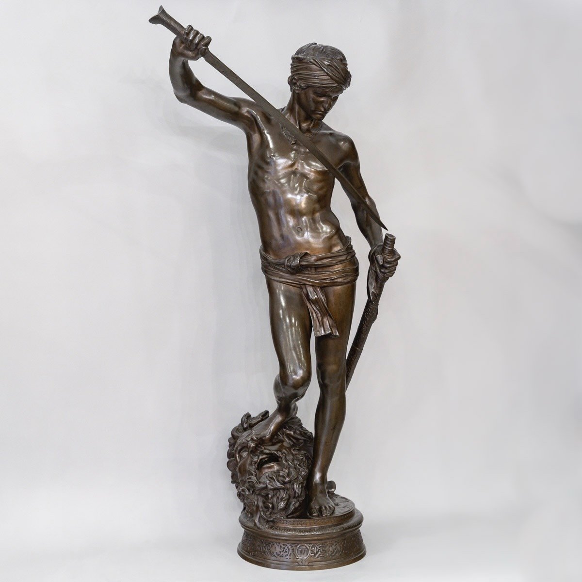 Sculpture - David Vanquisher Of Goliath , Marius - Jean - Antonin Mercié (1845-1916) - Bronze 