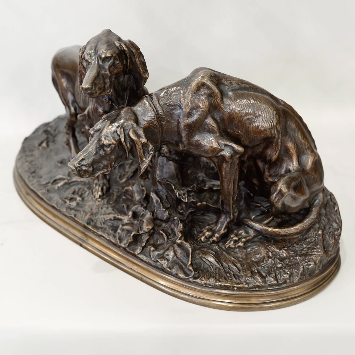 Bronze Group " Saintongeois Dogs At Rest " , Pierre - Jules Mêne (1810-1879)-photo-3