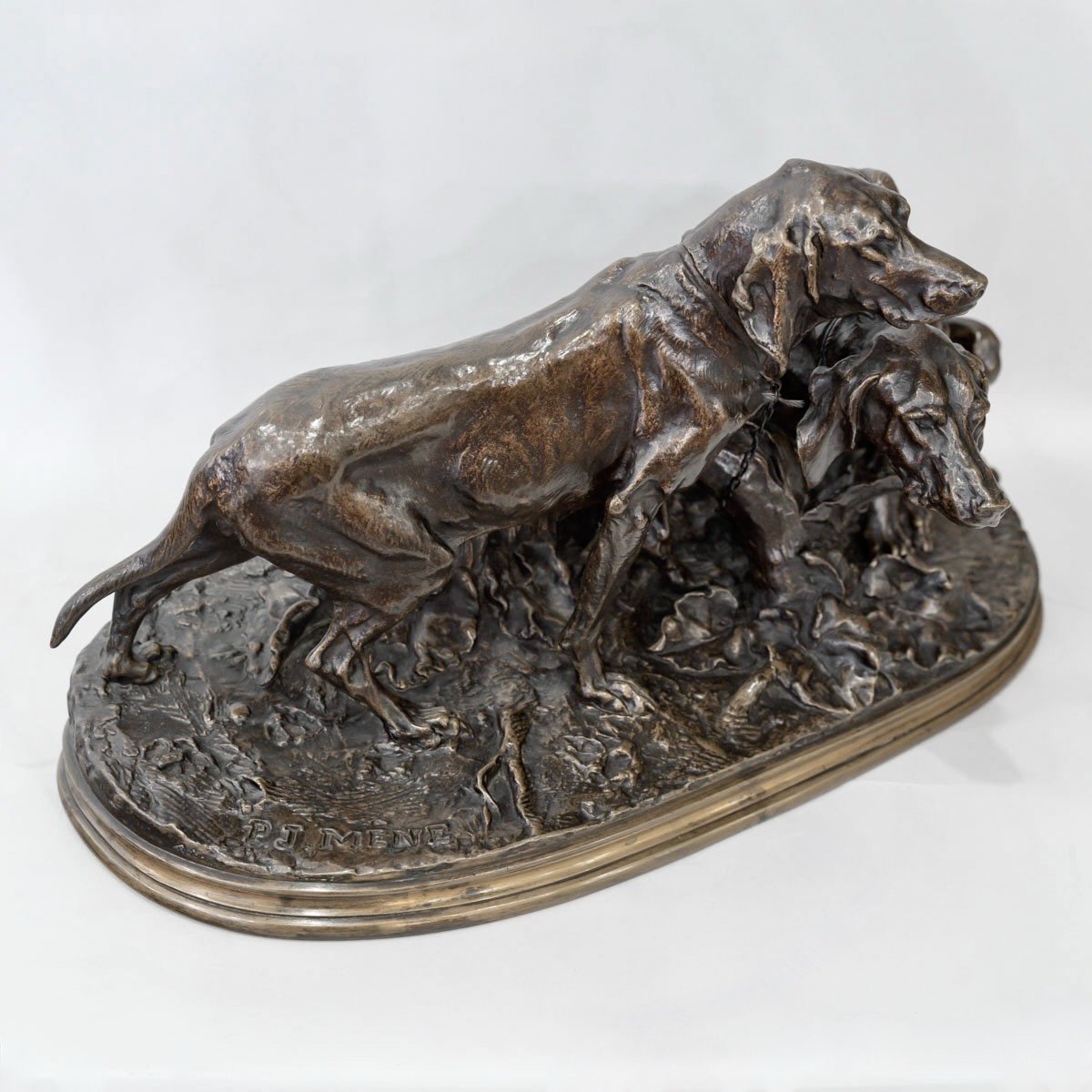 Bronze Group " Saintongeois Dogs At Rest " , Pierre - Jules Mêne (1810-1879)-photo-2