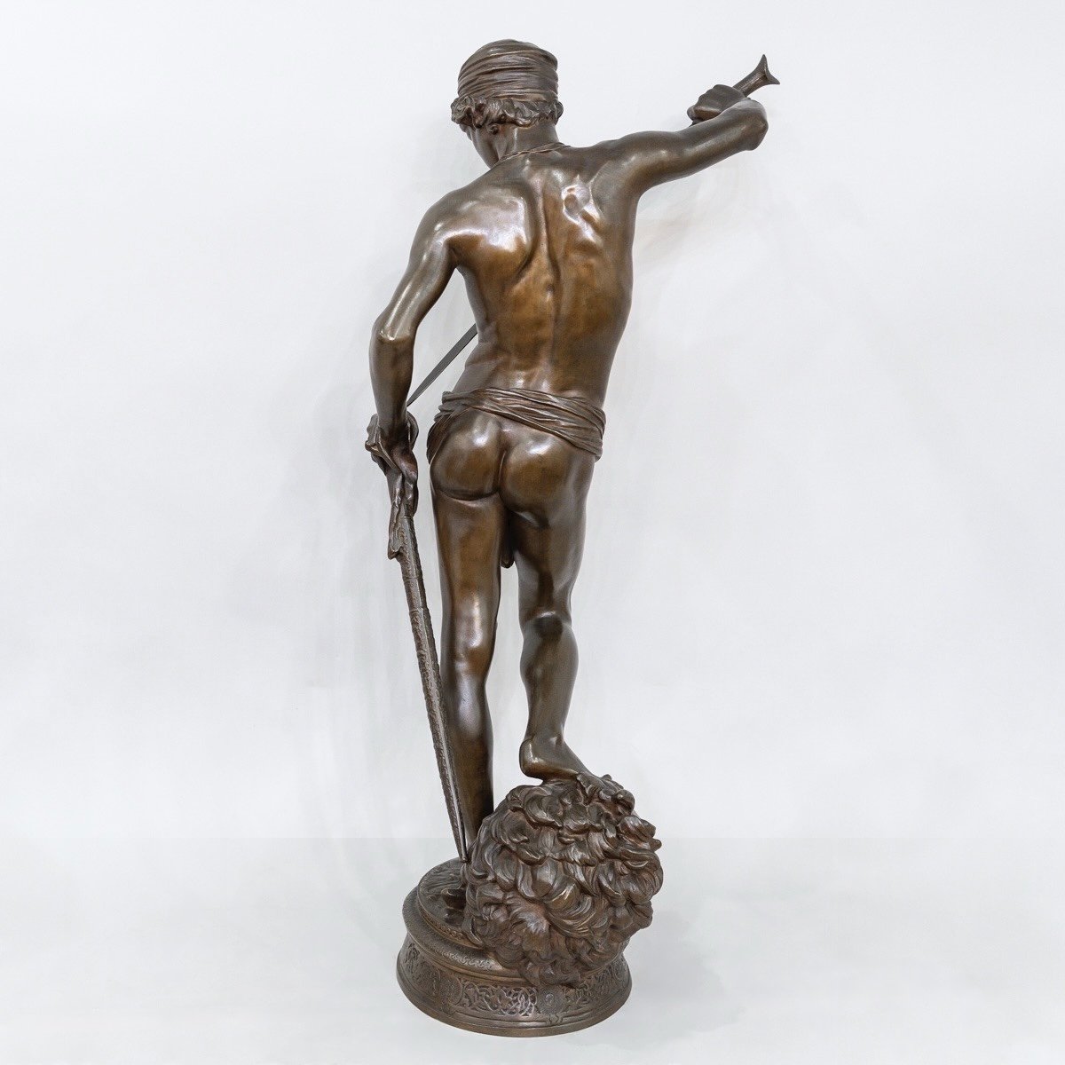 Sculpture - David Vainqueur De Goliath , Marius - Jean - Antonin Mercié (1845-1916) - Bronze -photo-1