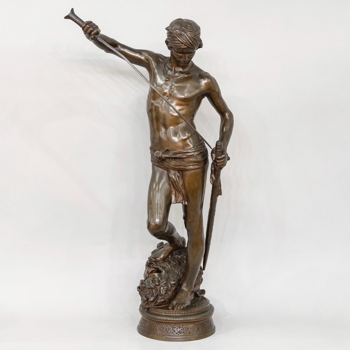 Sculpture - David Vainqueur De Goliath , Marius - Jean - Antonin Mercié (1845-1916) - Bronze 