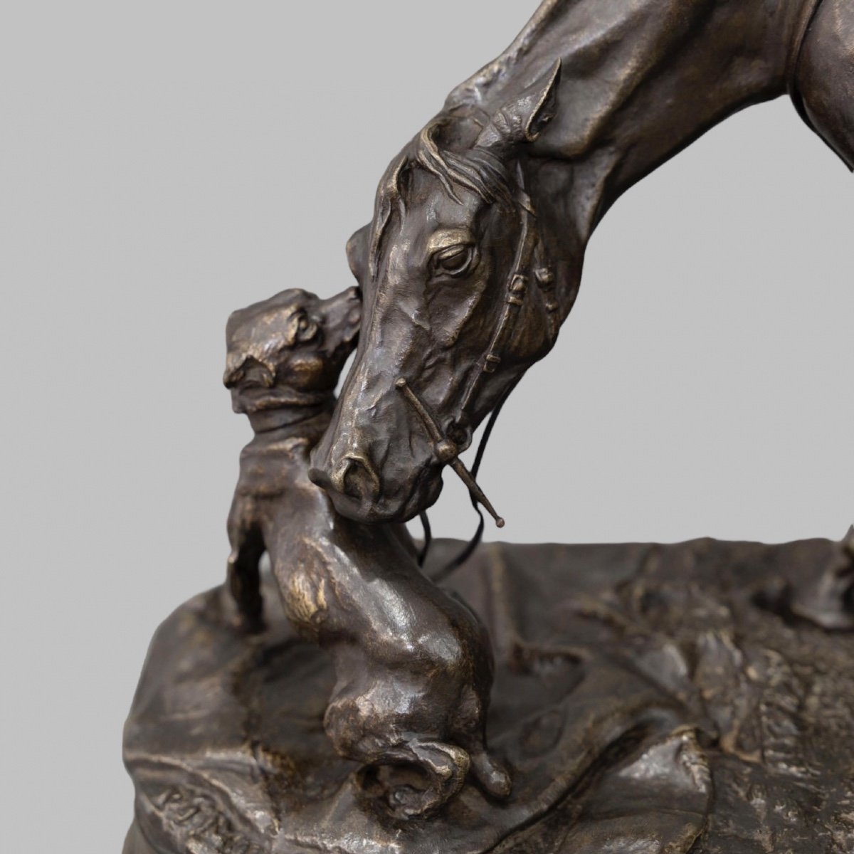 Bronze Group " Mare In The Stable Playing With A Dog ", Pierre - Jules Mêne (1810-1879)-photo-2