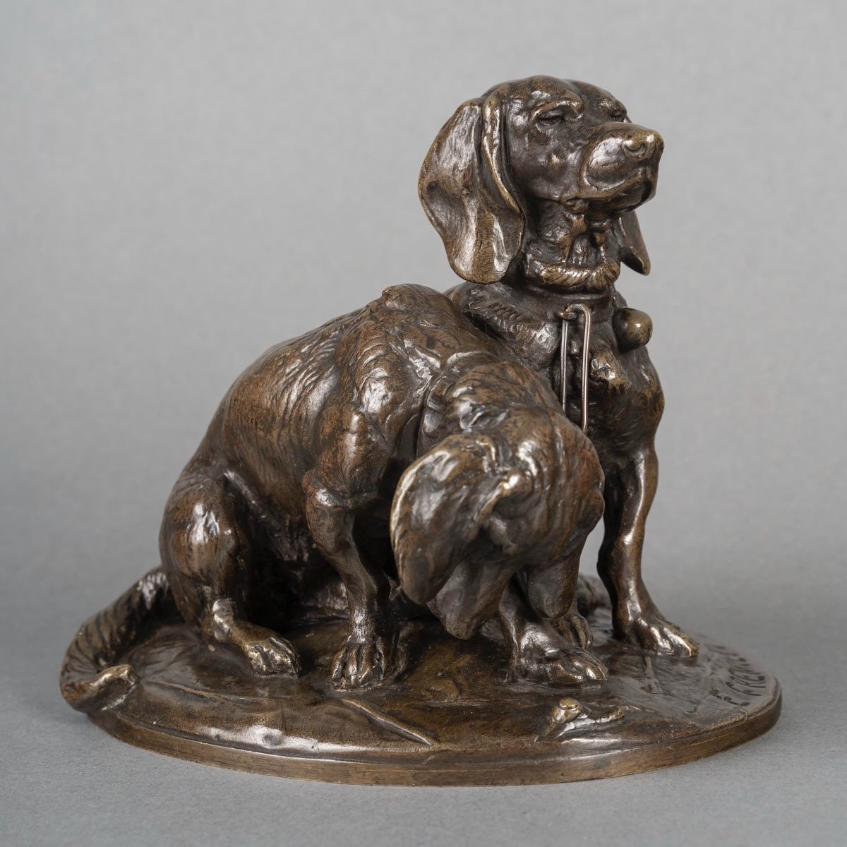 Groupe De Bassets " Ravageot Et Ravageode " , Emmanuel Fremiet (1824 -1910) - Bronze-photo-1