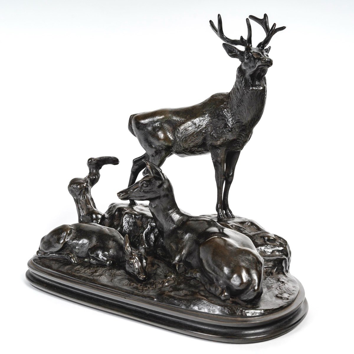 Bronze Group - Deer Family , Antoine-louis Barye (1795-1875) -photo-2