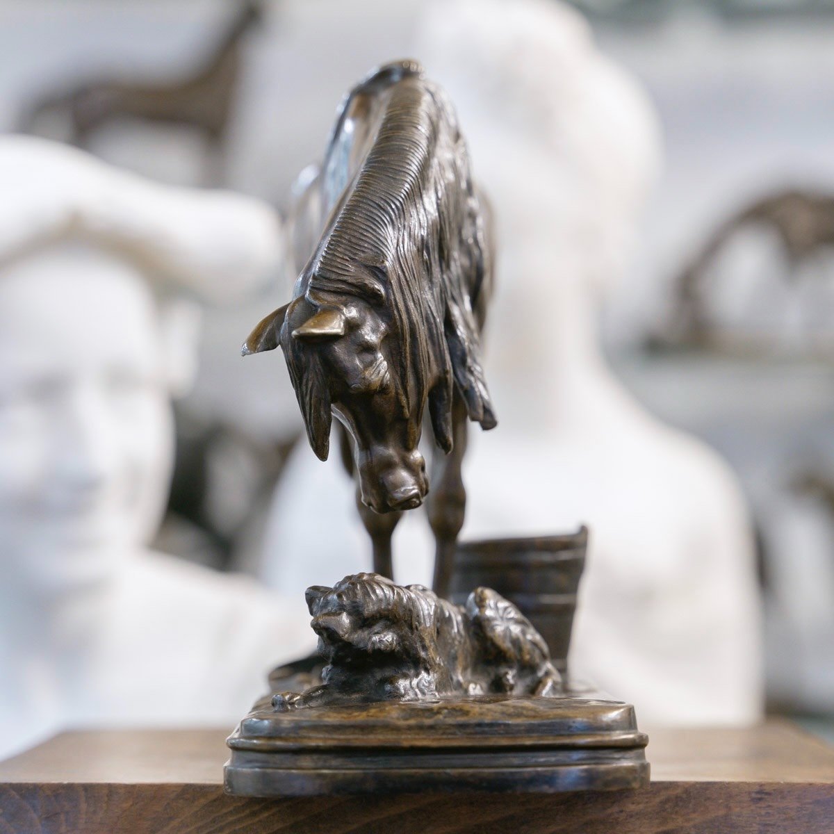 Sculpture - Horse And Dog In The Stable ,  Henri - Alfred Jacquemart (1824-1896) - Bronze-photo-3