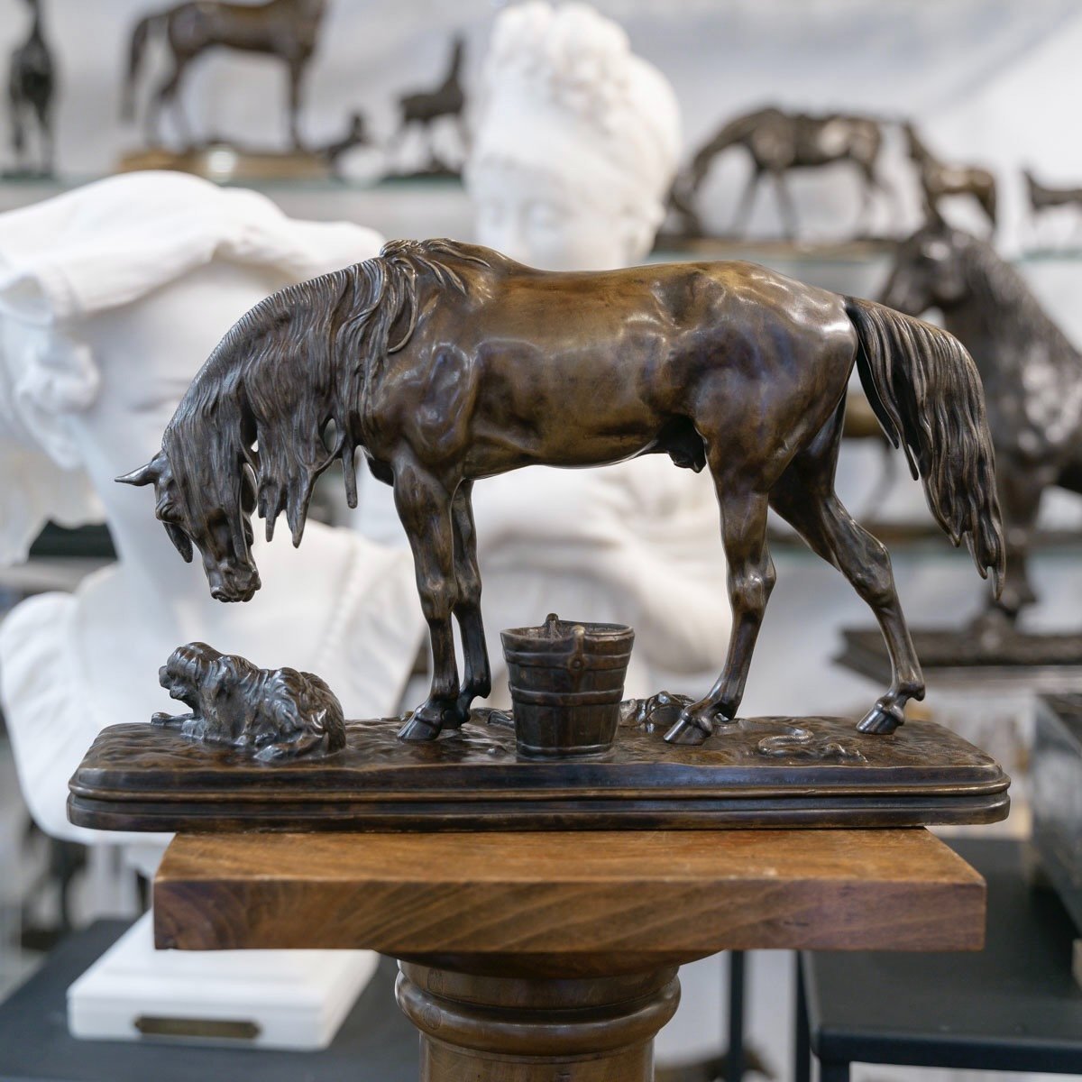 Sculpture - Horse And Dog In The Stable ,  Henri - Alfred Jacquemart (1824-1896) - Bronze-photo-5