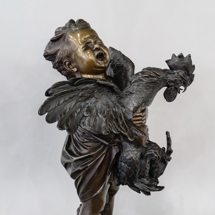 Sculpture - L ' Enfant Au Coq , Adriano CECIONI (1838-1886) - Bronze-photo-3