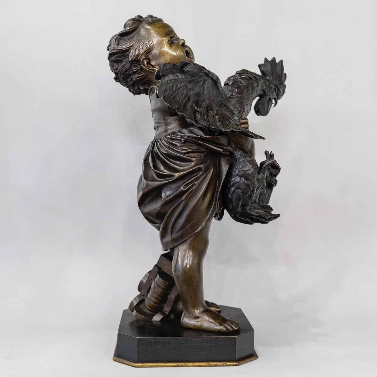 Sculpture - L ' Enfant Au Coq , Adriano CECIONI (1838-1886) - Bronze-photo-1