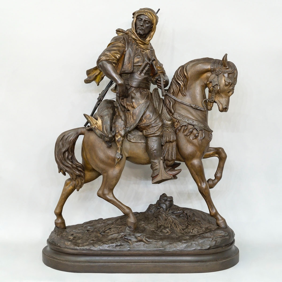 Cavalier Arabe En Retour De Chasse , Alfred Barye (1839-1882) Et Émile Guillemin (1841-1907)