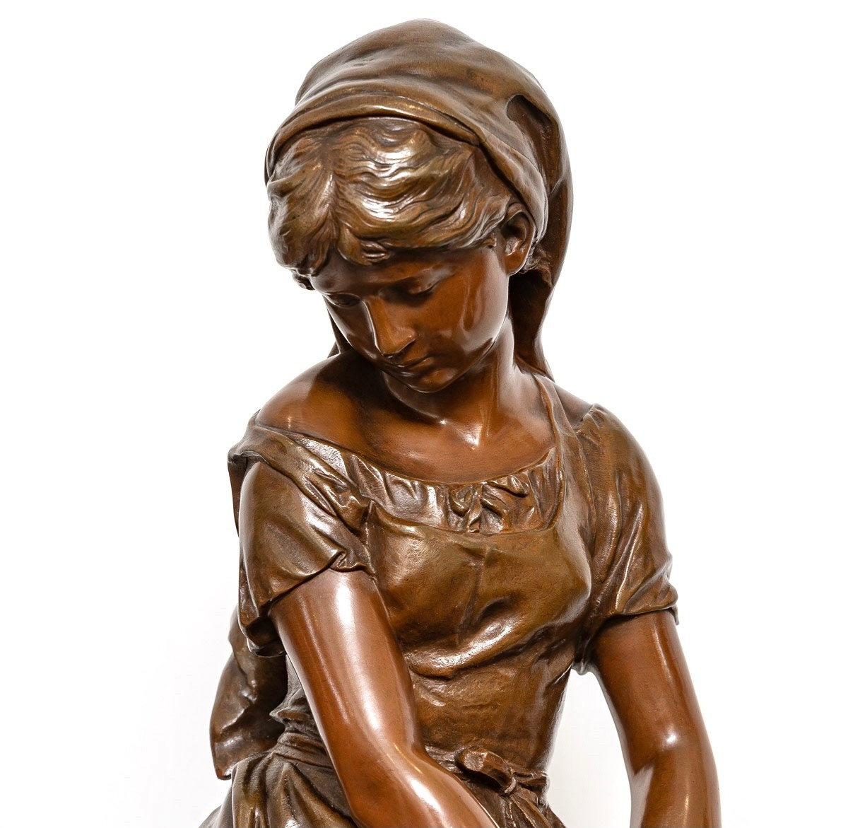 Sculpture - Jeune Fille à La Gerbe De Blé , Mathurin Moreau (1822-1912) - Bronze-photo-3