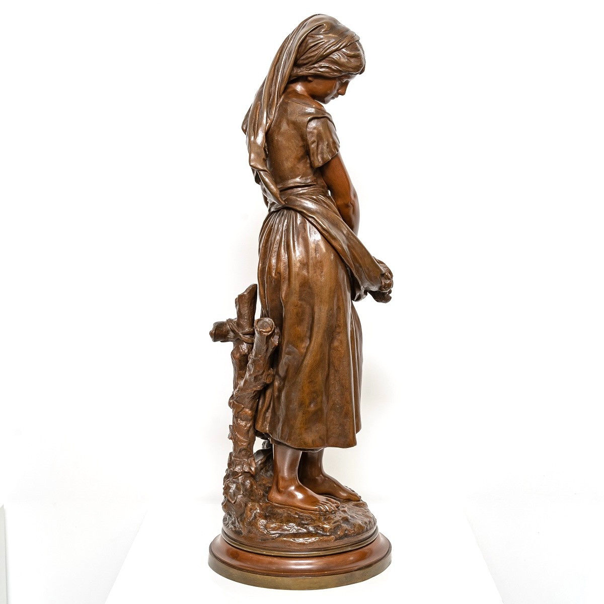 Sculpture - Jeune Fille à La Gerbe De Blé , Mathurin Moreau (1822-1912) - Bronze-photo-1