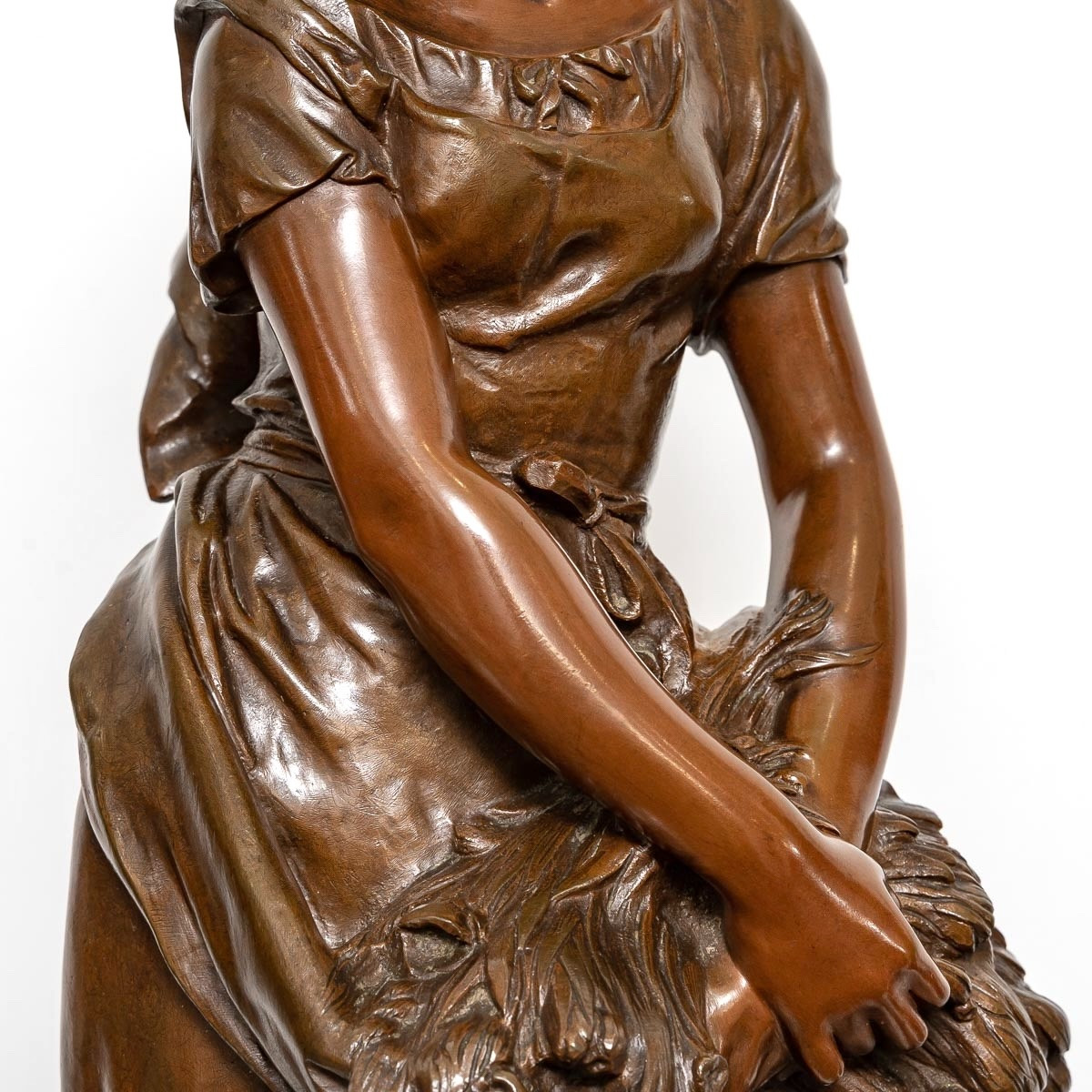 Sculpture - Jeune Fille à La Gerbe De Blé , Mathurin Moreau (1822-1912) - Bronze-photo-3