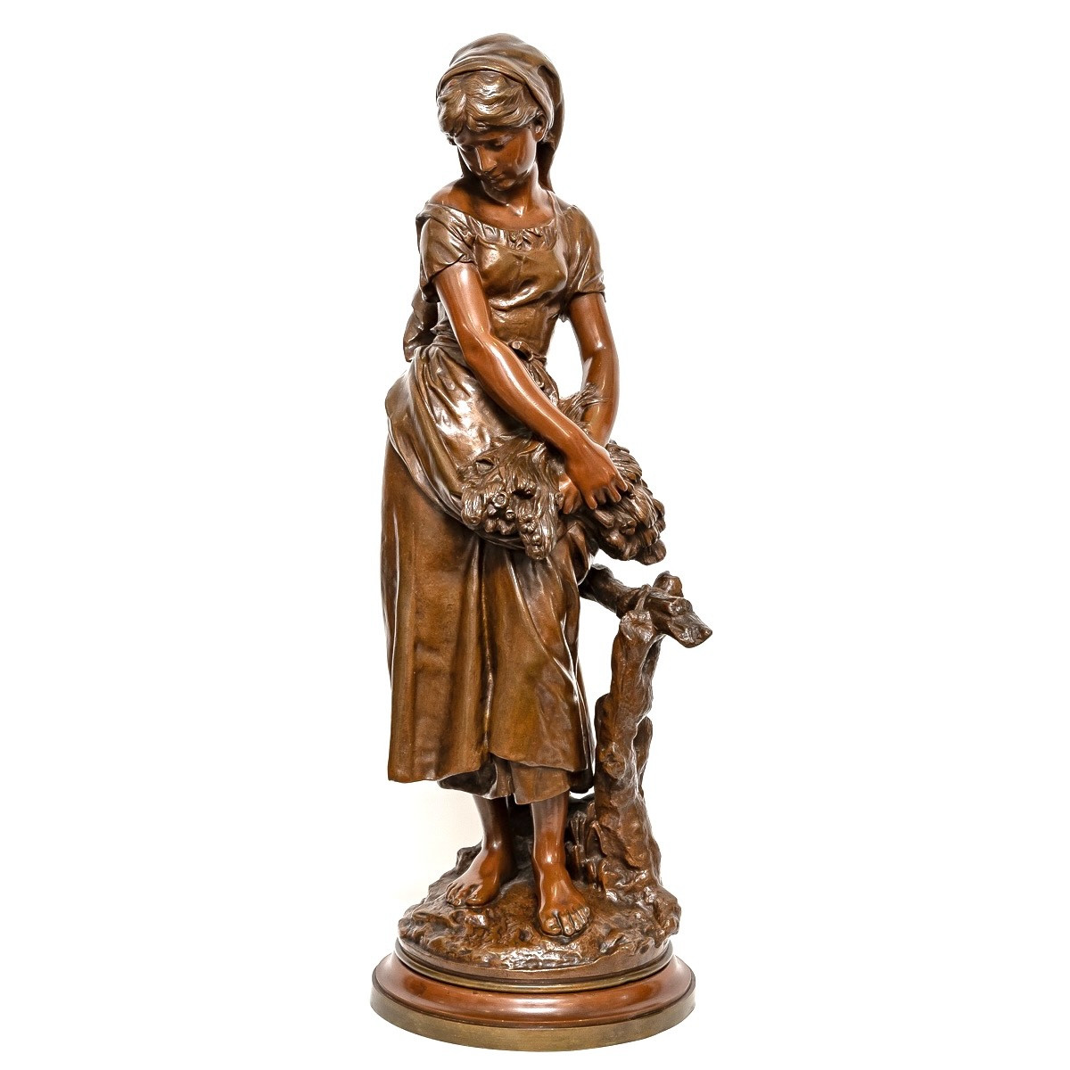 Sculpture - Jeune Fille à La Gerbe De Blé , Mathurin Moreau (1822-1912) - Bronze