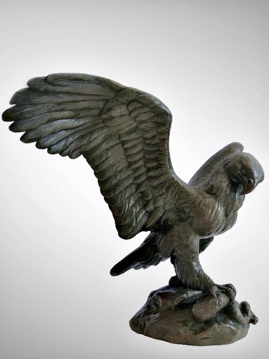 Bronze - Aigle Emportant Un Serpent Par Antoine-louis Barye (1795-1875)-photo-2