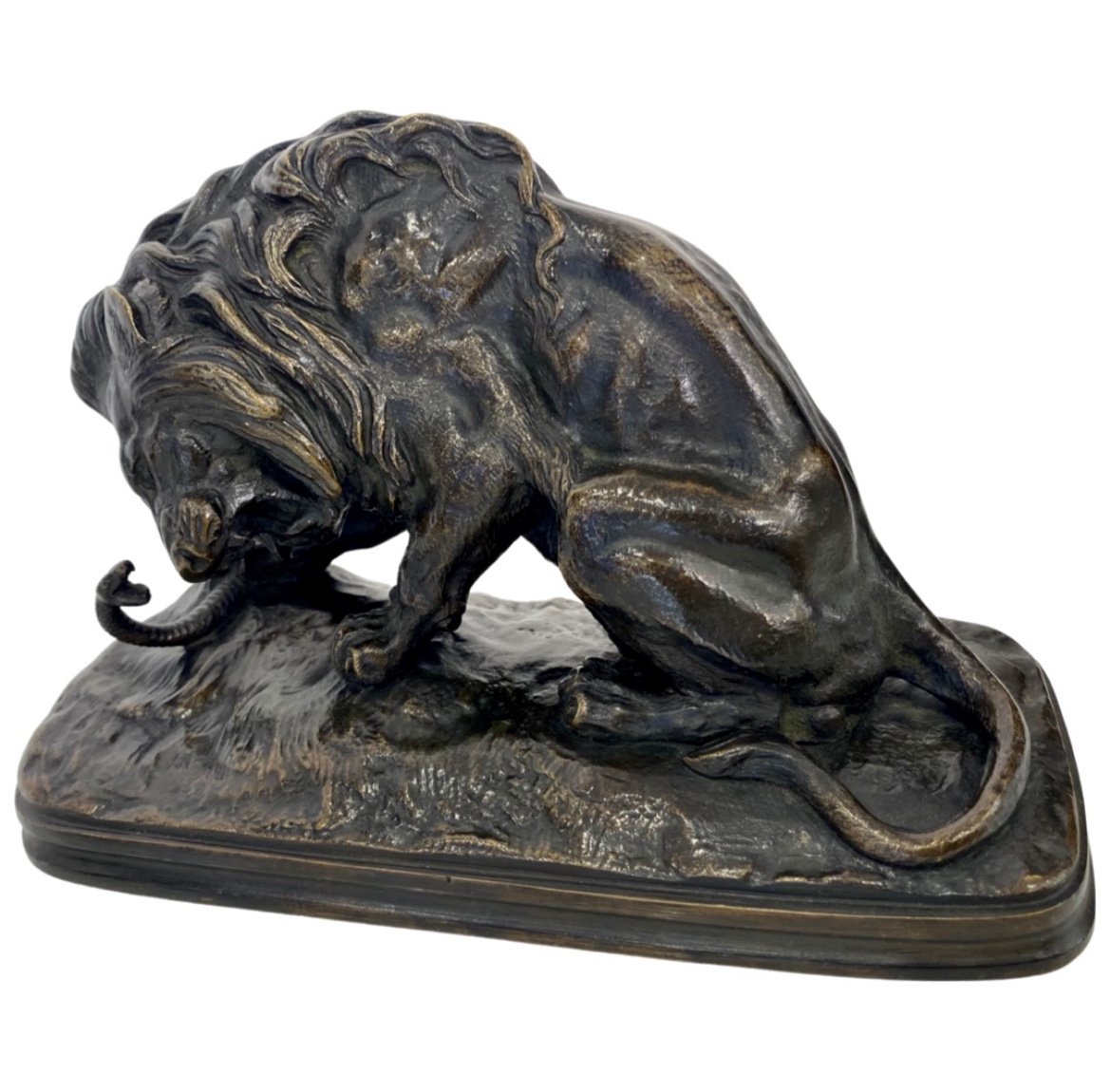 Sculpture - Lion Au Serpent Par Victor Chemin (1825-1901) - Bronze-photo-2