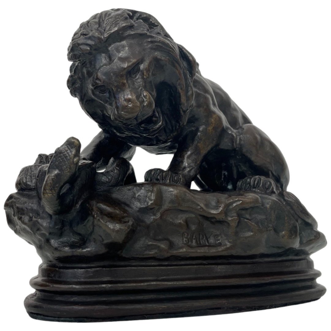 Sculpture - Lion With Snake N° 2 , Antoine - Louis Barye (1795 - 1875) - Bronze