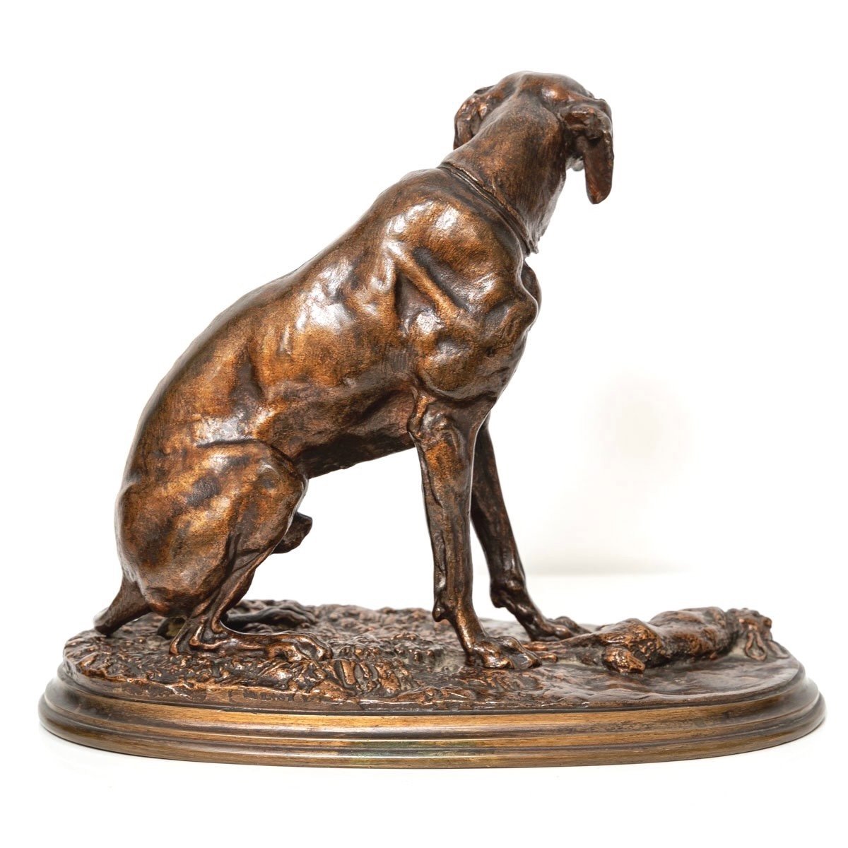 Sculpture - Chien Braque Gardant Un Lapin Par Pierre - Jules Mêne ( 1810-1879) - Bronze XIXème -photo-3