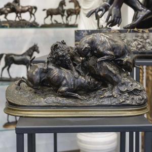 Bronze Group " Dogs In The Terrier " , Pierre - Jules Mêne (1810-1879)